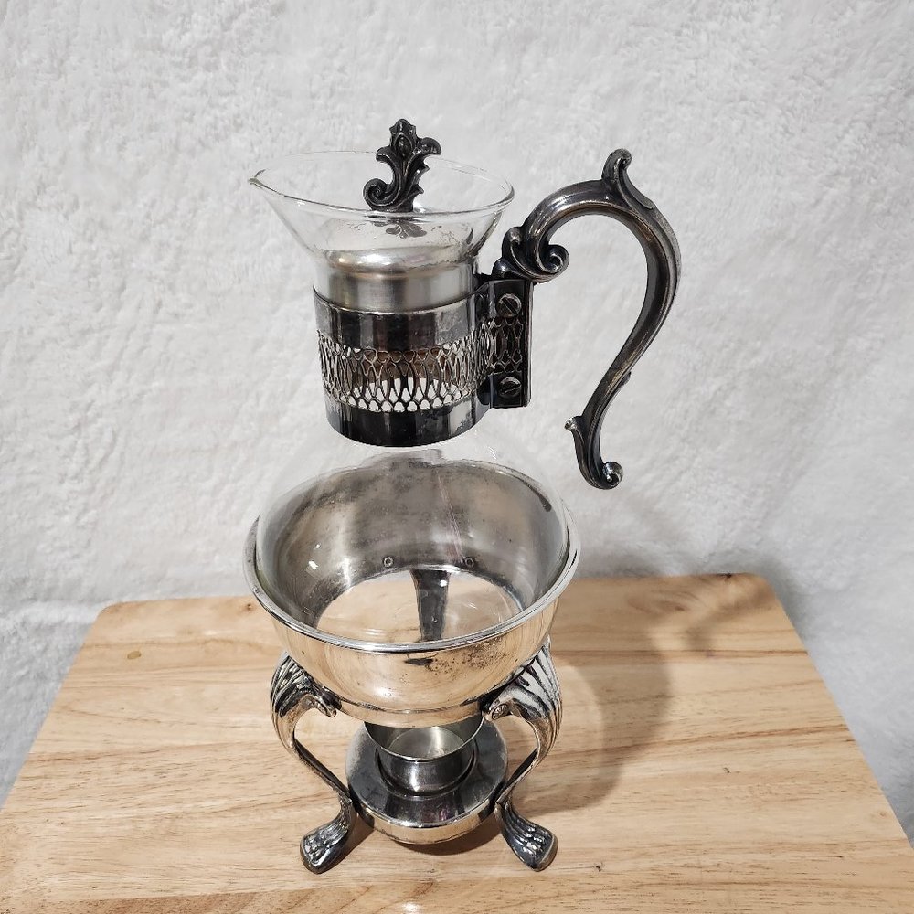 Vintage F.B Rogers Silver & Glass Caffe Carafe